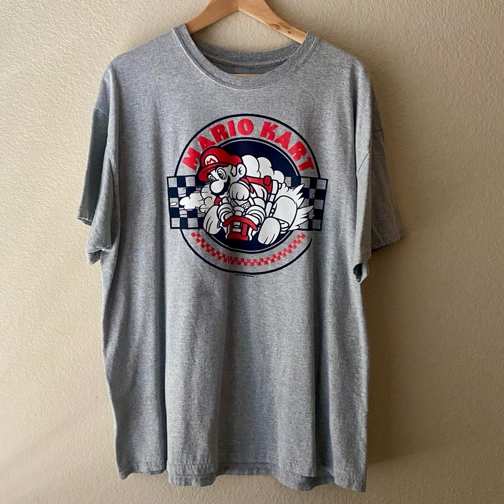 Gildan Mario Kart Men's Shirt XL Gray T-shirt Heavy Cotton Gamer Tee Nintendo